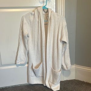 Light beige, long, knitted cardigan